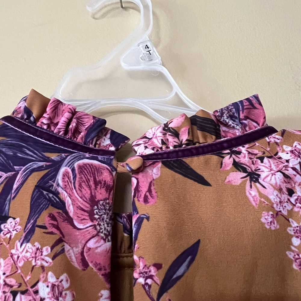 GB Girls Pleated Long Sleeve Dress with Pink and Purple Floral Pattern - Picture 4 of 13